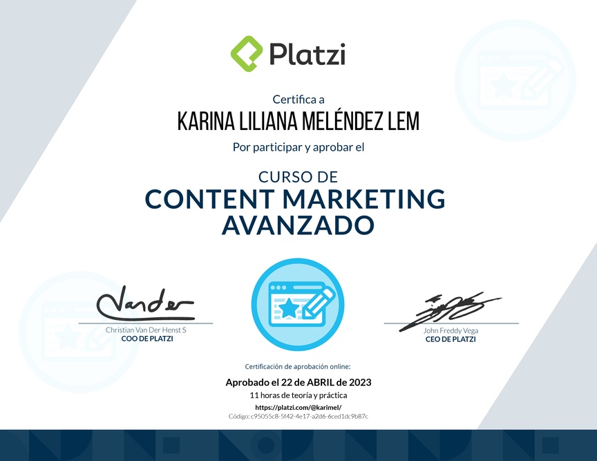 Diploma del Curso de Desarrollo de Estrategias de Content Marketing