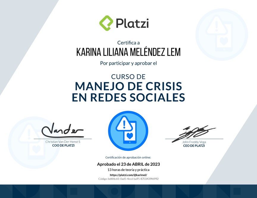 Diploma del Curso de Prevención y Respuesta a Crisis en Redes Sociales