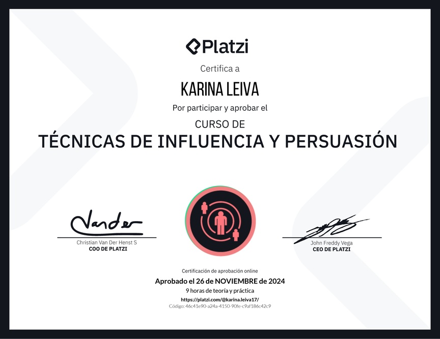 Diploma del Curso de Técnicas de Influencia y Persuasión