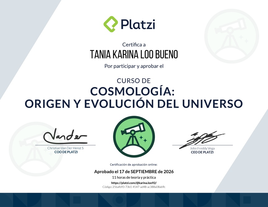 Diploma del Curso de Cosmología: Origen y Evolución del Universo