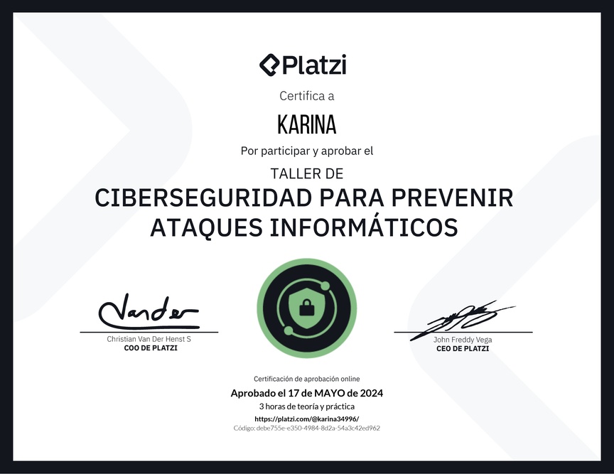 Diploma del Curso de Introducción a Ciberseguridad: Prevención de Ataques Informáticos