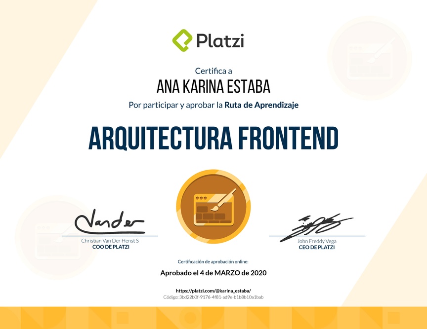 Diploma de la Ruta de Aprendizaje de Arquitectura Frontend