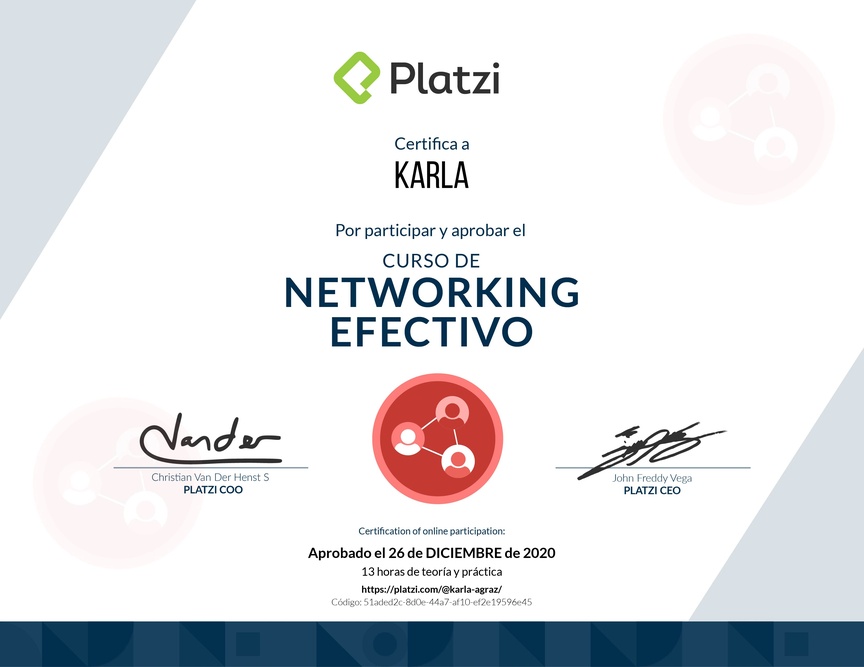 Diploma del Curso de Networking Efectivo 2020