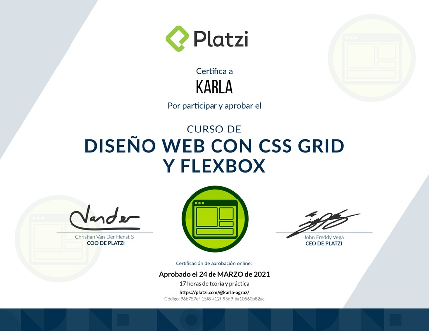Diploma del Curso de Diseño Web con CSS Grid y Flexbox