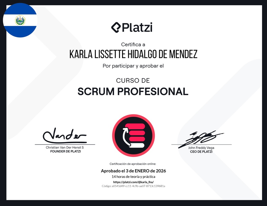 Diploma del Curso de Scrum Profesional