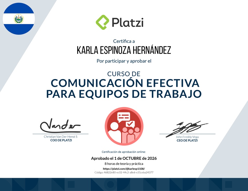 Diploma del Curso de Comunicación Efectiva para Equipos de Trabajo
