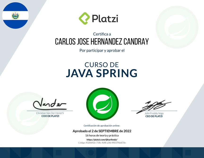 Diploma del Curso de Java Spring