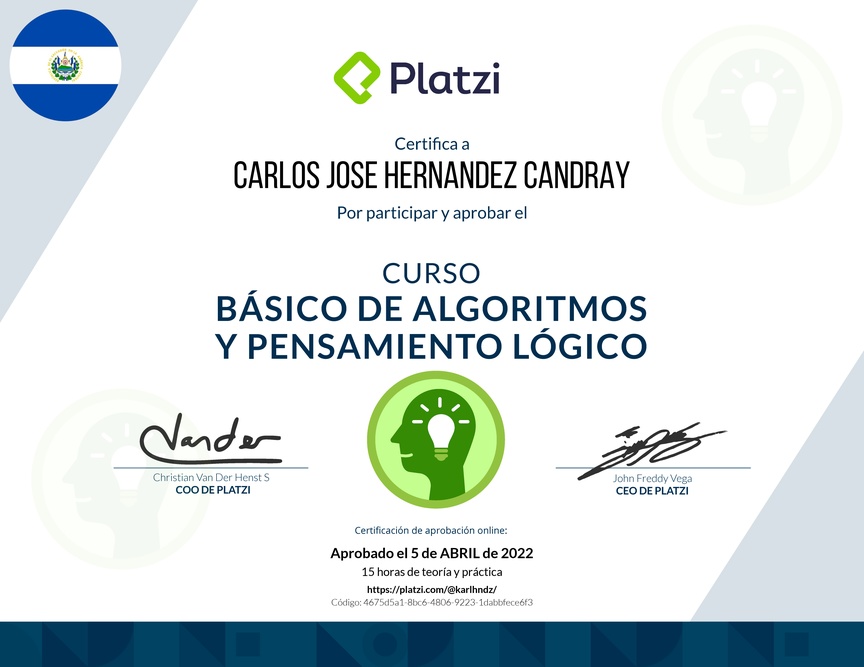 Diploma del Curso Básico de Algoritmos y Pensamiento Lógico