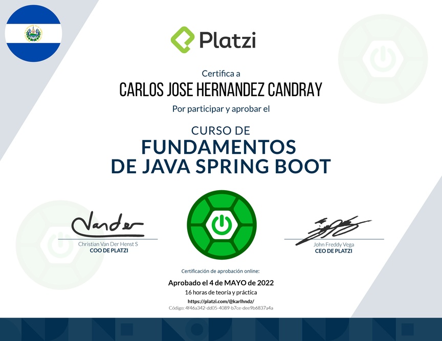 Diploma del Curso de Java: Backend con Spring Boot