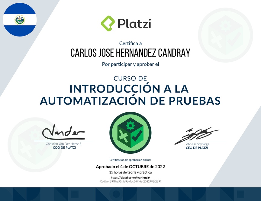 Diploma del Curso de Introducción a la Automatización de Pruebas
