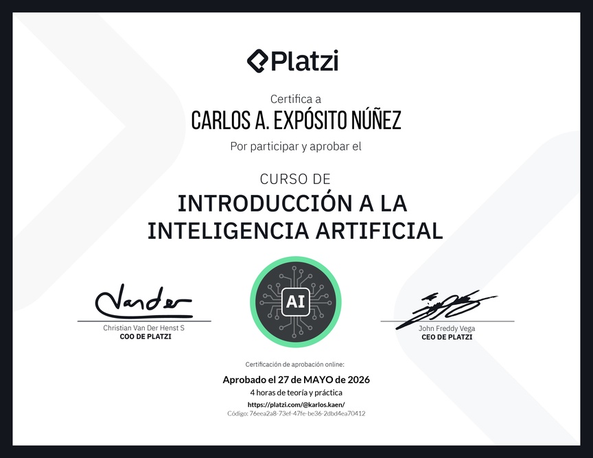 Diploma del Curso Gratis de Introducción a la Inteligencia Artificial