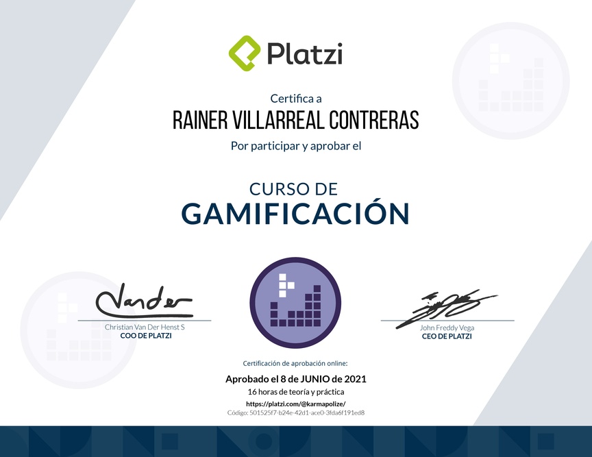 Diploma del Curso de Gamificación 2018