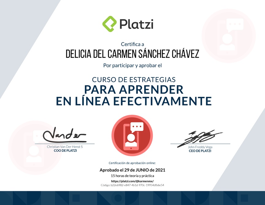 Diploma del Curso de Estrategias para Aprender en Línea Efectivamente 2019
