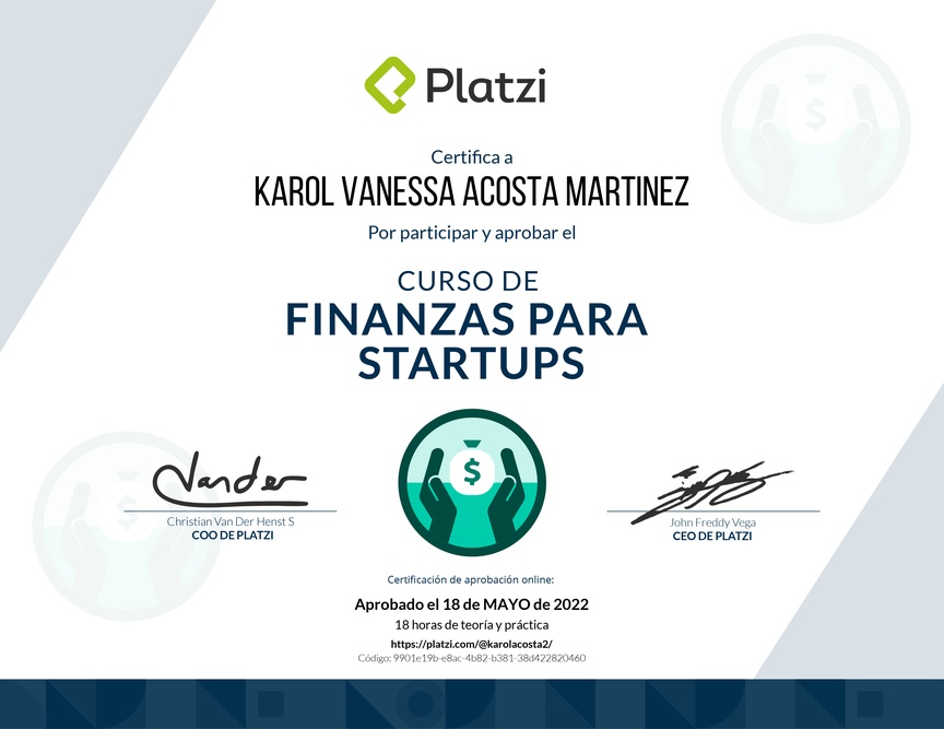 Diploma del Curso de Finanzas para Startups