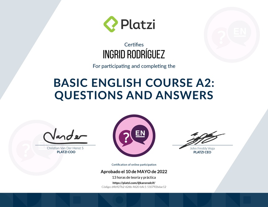 Diploma del Curso de Inglés Básico: Preguntas y Respuestas (2021)