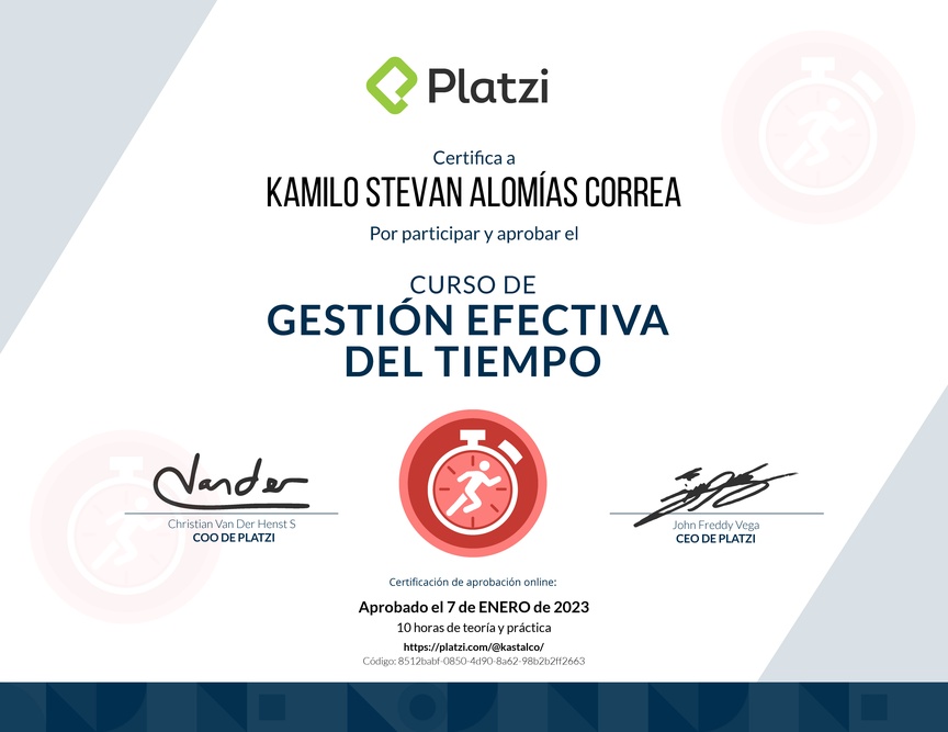 Diploma del Curso de Gestión Efectiva del Tiempo