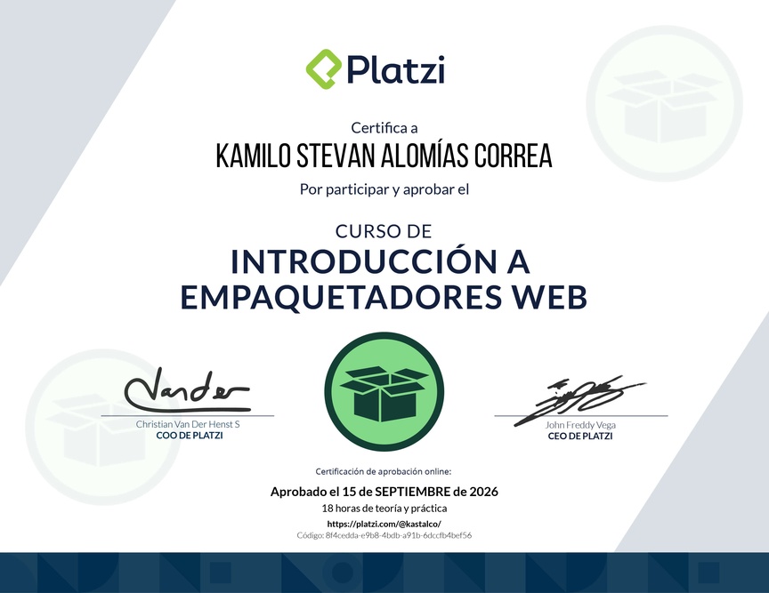 Diploma del Curso de Introducción a Empaquetadores Web