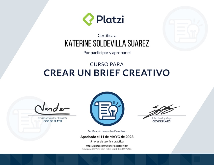 Diploma del Curso para Aprender a crear un Brief