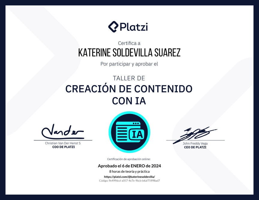 Diploma de Taller de Creación de Contenido con Inteligencia Artificial