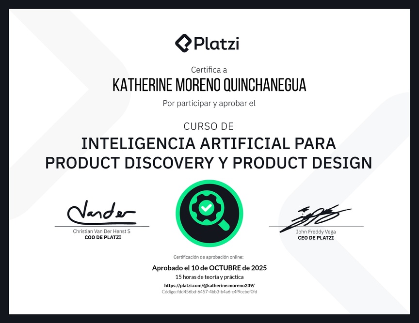 Diploma del Curso de Inteligencia Artificial para Product Discovery y Product Design: Herramientas y Técnicas