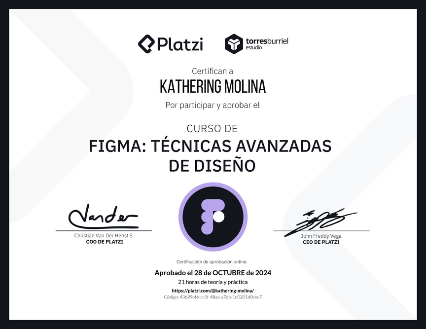 Diploma del Curso de Figma: Técnicas Avanzadas de Diseño