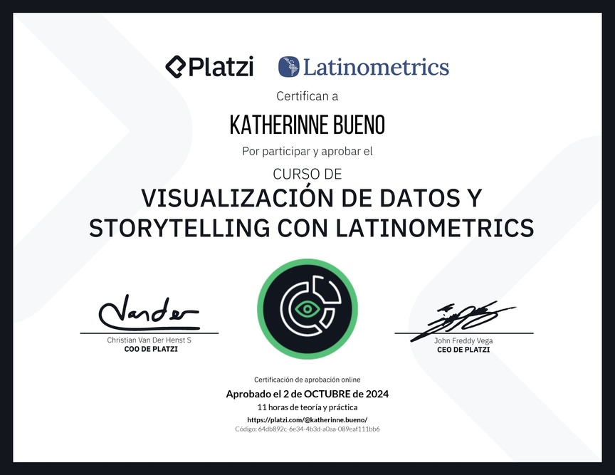 Diploma del Curso de Visualización de Datos y Storytelling con Latinometrics