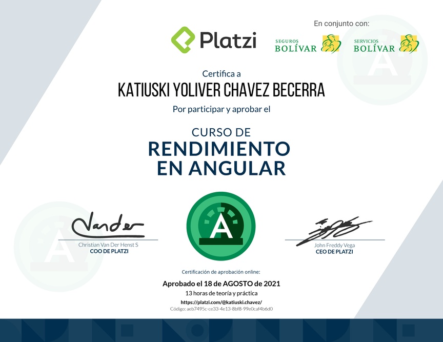 Diploma del Curso de Rendimiento en Angular