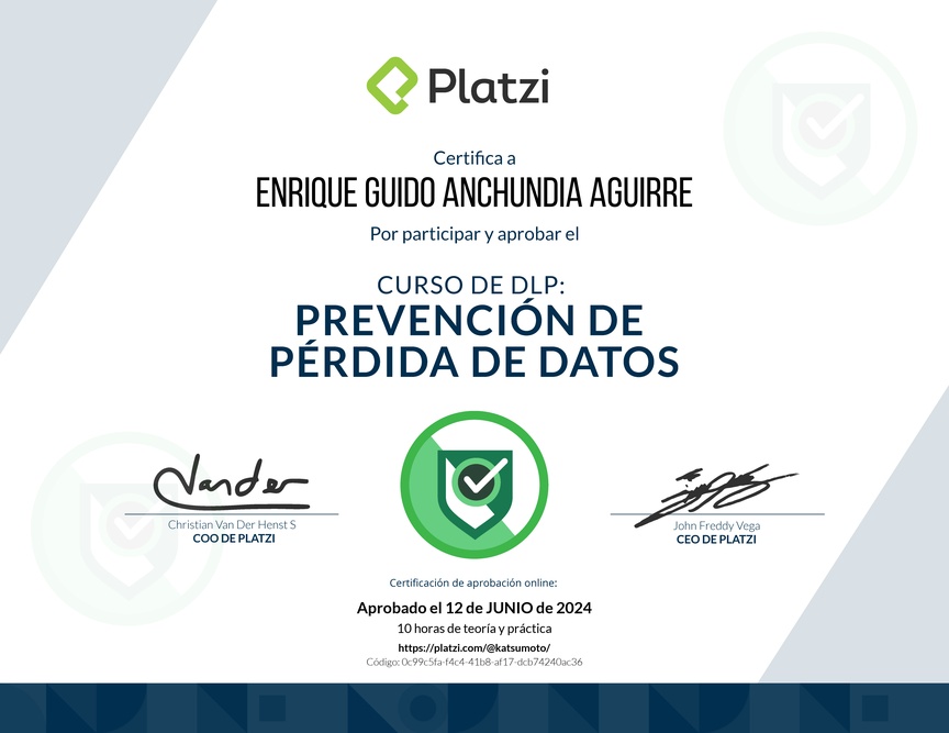 Diploma del Curso de DLP: Prevención de Pérdida de Datos
