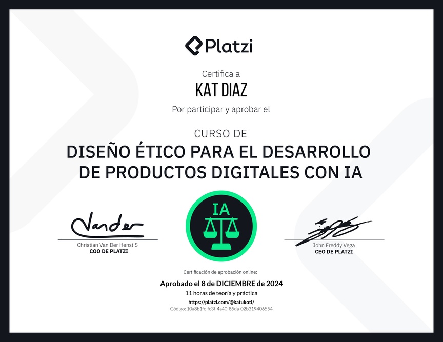 Diploma del Curso de Diseño Ético para el Desarrollo de Productos Digitales con IA