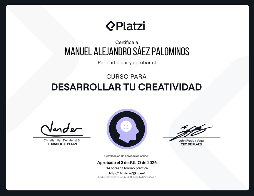 Diploma del Curso para Desarrollar tu Creatividad