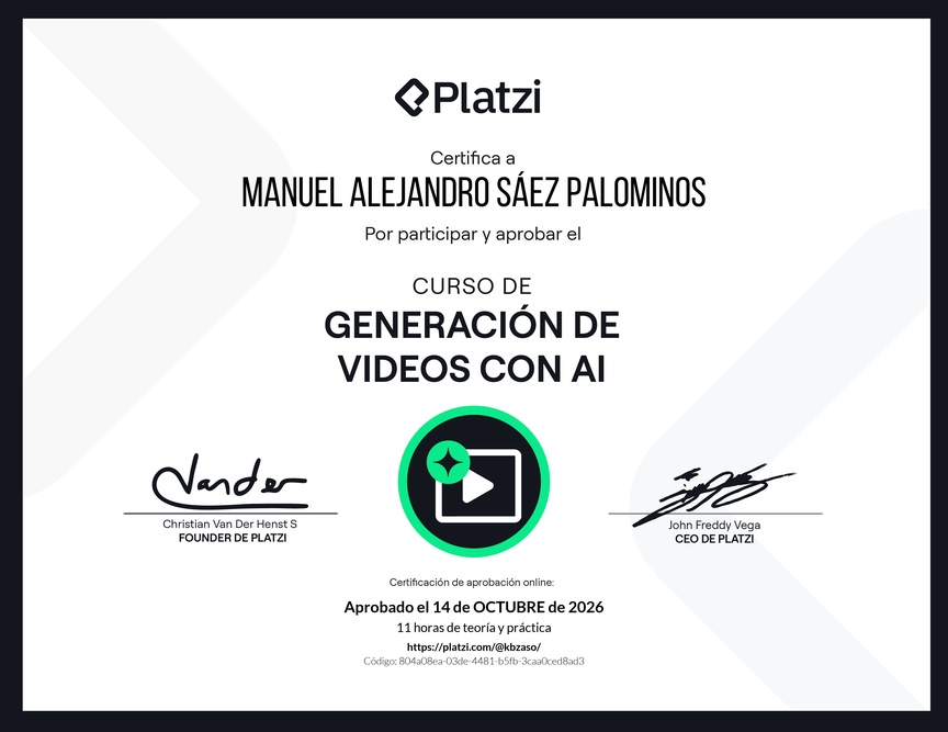 Diploma del Curso de Generación de Videos con IA