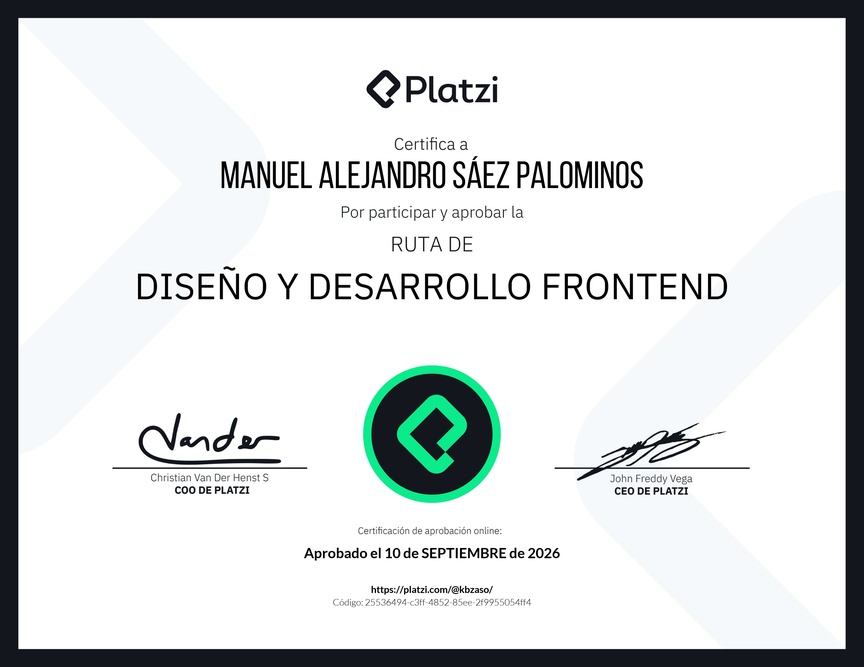 Diploma de la Ruta de Aprendizaje de Diseño y Desarrollo Frontend