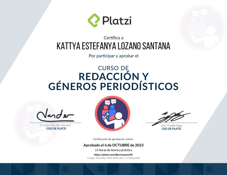 Diploma del Curso de Redacción y Géneros Periodísticos