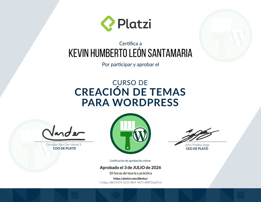 Diploma del Curso de Creación de Temas para WordPress