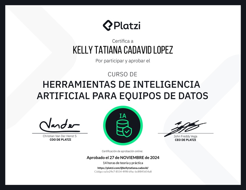 Diploma del Curso de Herramientas de Inteligencia Artificial para Equipos de Datos