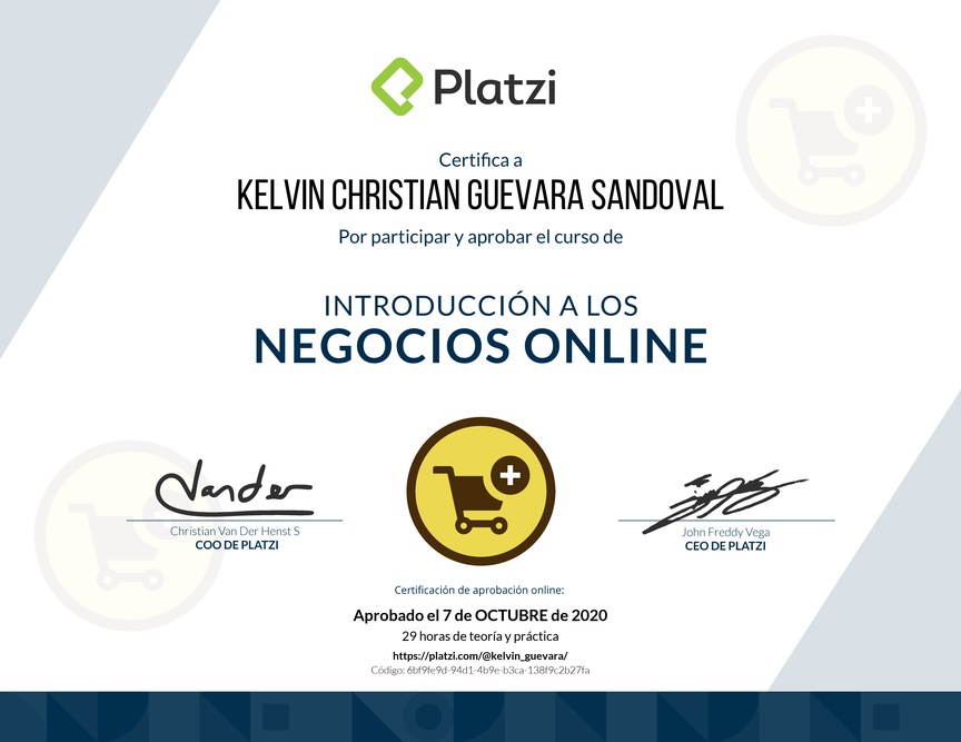 Diploma del Curso de Introducción a los Negocios Online en Ecommerce