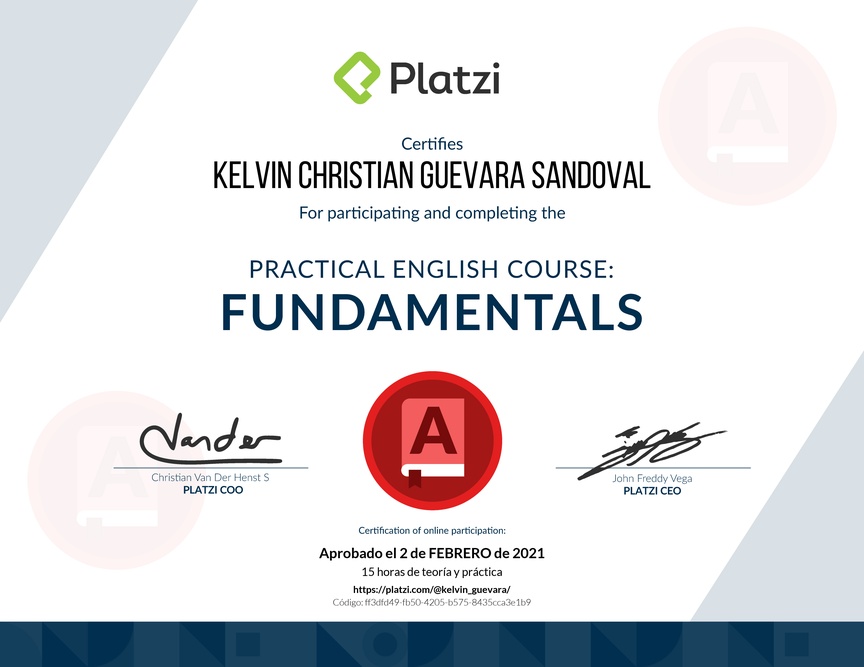 Diploma del Curso de Inglés Práctico: Fundamentos 2019
