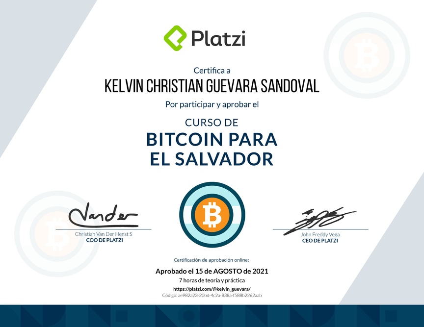 Diploma del Curso de Bitcoin para El Salvador