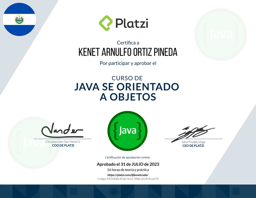 Diploma del Curso de Java SE Orientado a Objetos