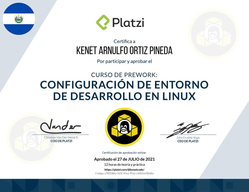 Diploma del Curso de  Configuración de Entorno de Desarrollo en Linux