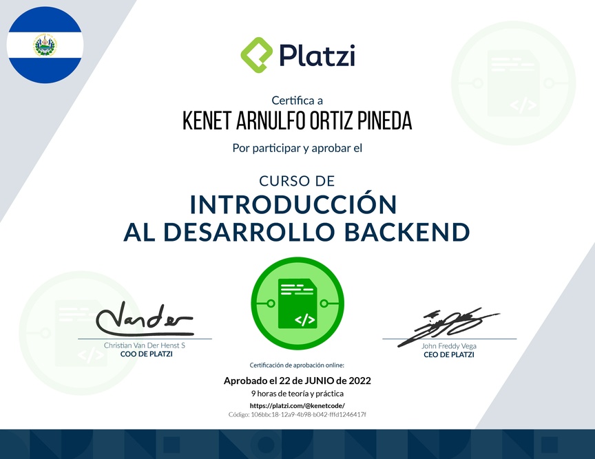 Diploma del Curso de Introducción al Desarrollo Backend