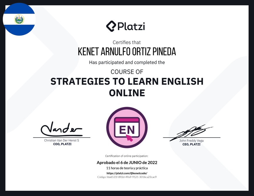 Diploma del Curso Gratis de Estrategias para Aprender Inglés en Línea
