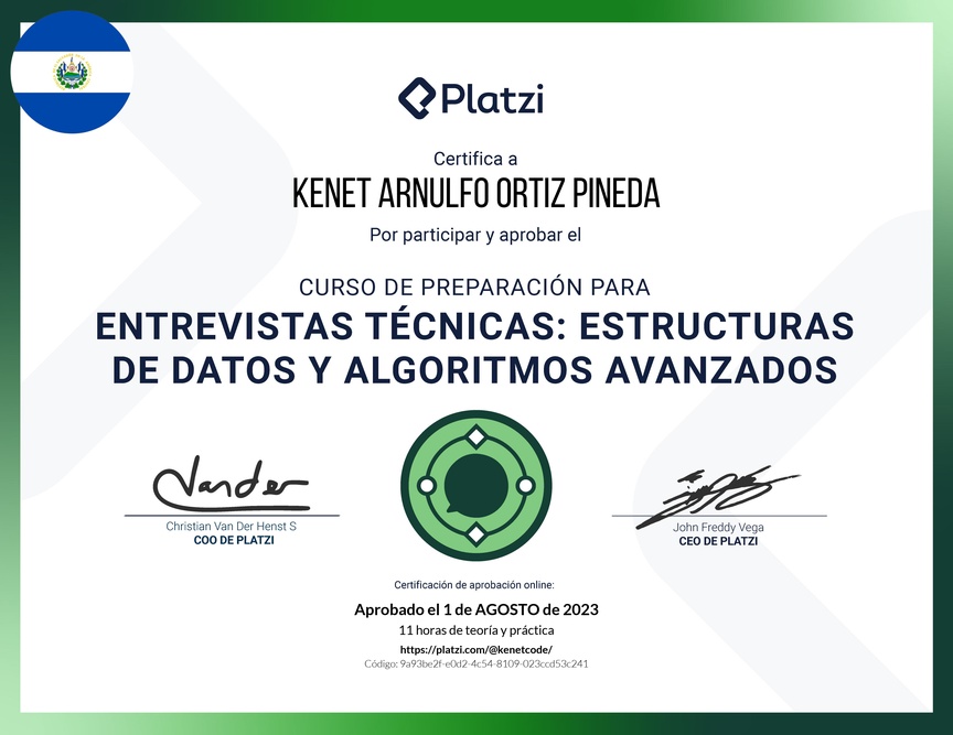 Diploma del Curso de Entrevistas Técnicas: Estructuras de Datos y Algoritmos Avanzados