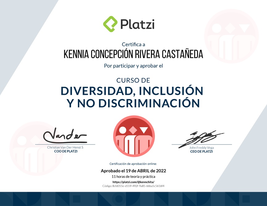 Diploma del Curso de Diversidad, Inclusión y No Discriminación