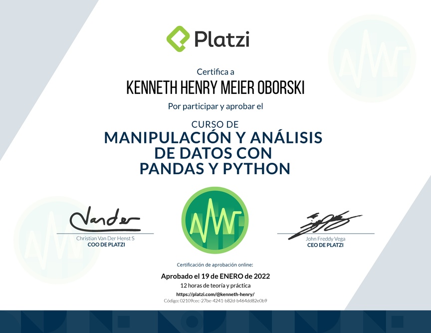 Diploma del Curso de Manipulación y Análisis de Datos con Pandas y Python