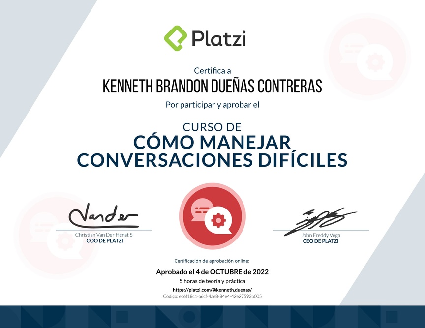 Diploma del Curso de Cómo Manejar Conversaciones Difíciles con Clientes