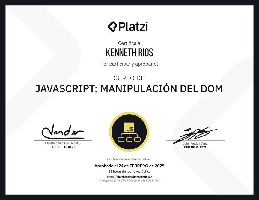 Diploma del Curso de JavaScript: Manipulación del DOM