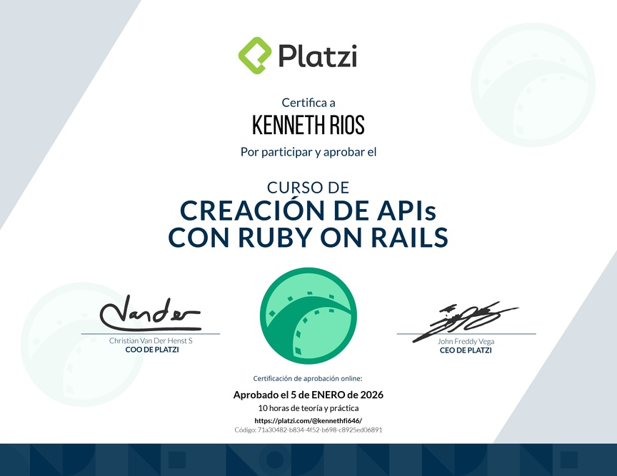 Diploma del Curso de Creación de APIs con Ruby on Rails
