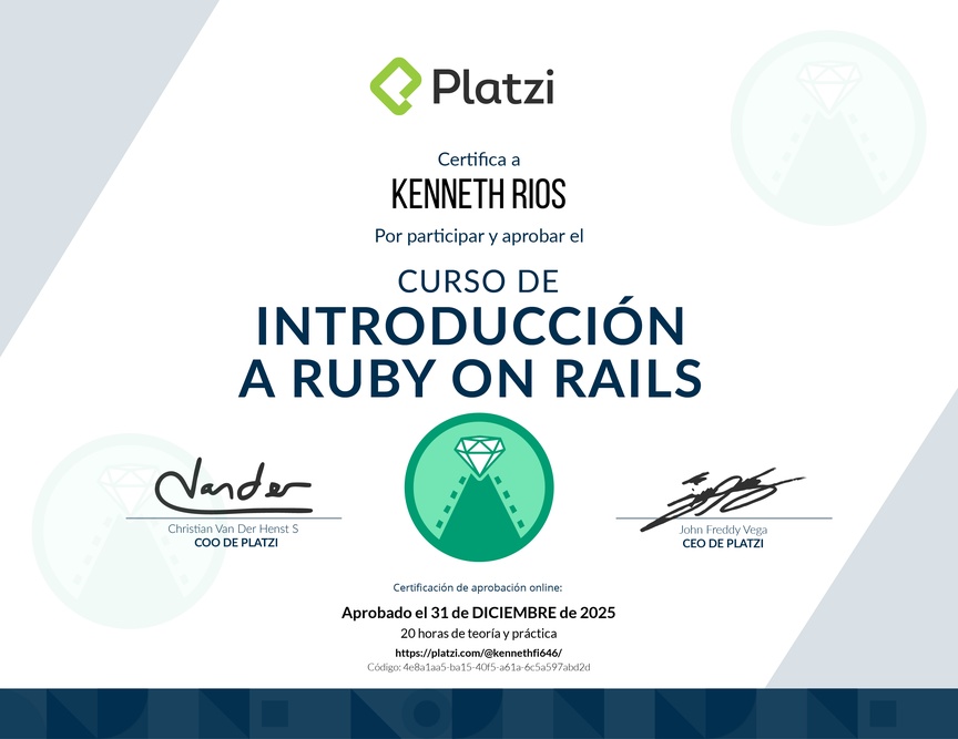 Diploma del Curso de Introducción a Ruby on Rails