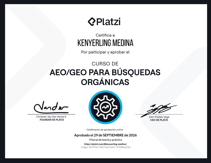 Diploma del Curso de AEO/GEO para Búsquedas Orgánicas